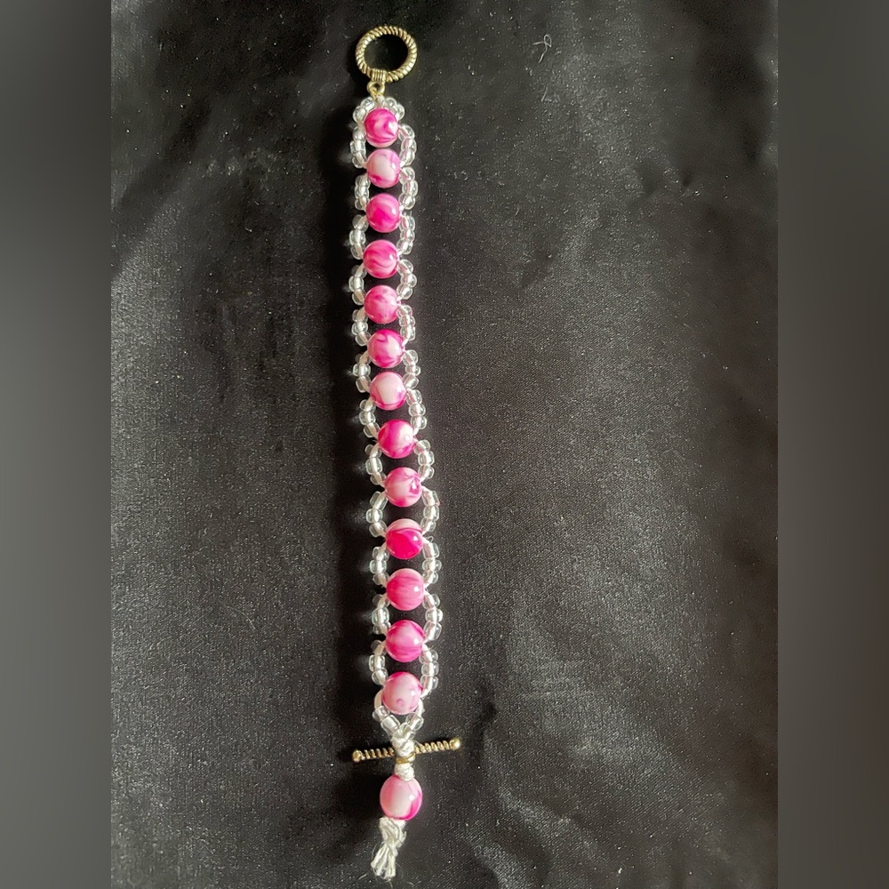 Pink and Clear Beaded Bracelet